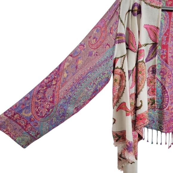 anu By natural  Embroidered Paisley Floral Wool Blend Shawl Jacket Size L/XL - Picture 4 of 16